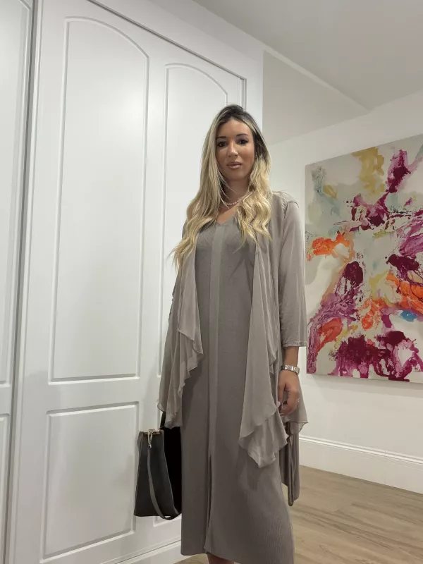 Cárdigan seda taupe