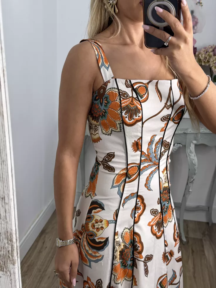 Vestido Gabriela flores naranja
