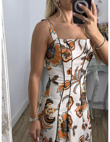 Vestido Gabriela flores naranja
