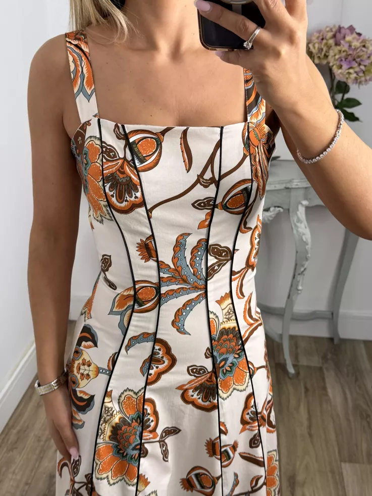 Vestido Gabriela flores naranja