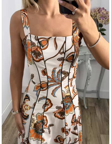 Vestido Gabriela flores naranja