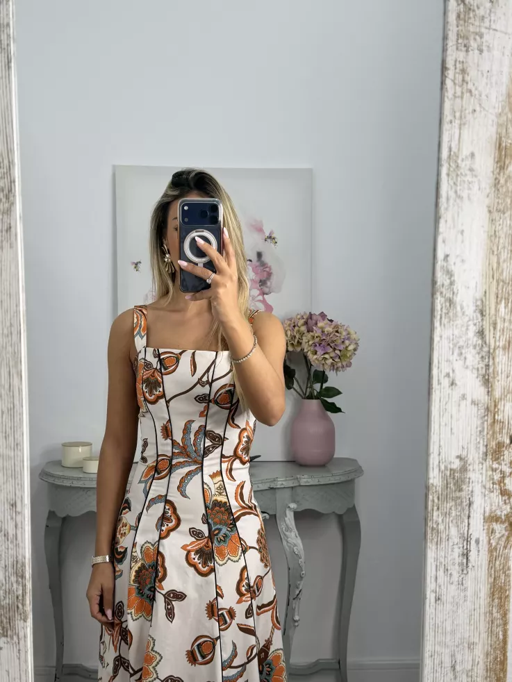 Vestido Gabriela flores naranja