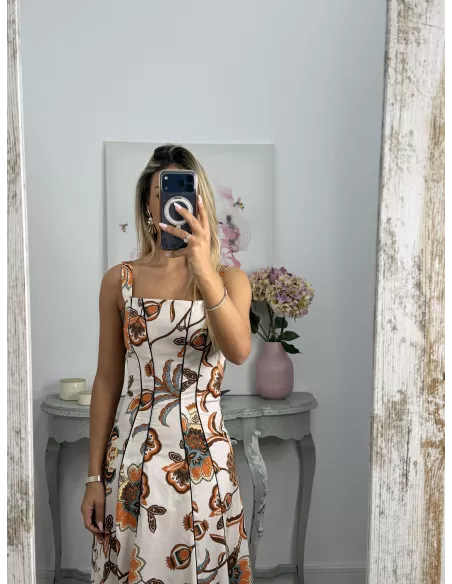 Vestido Gabriela flores naranja