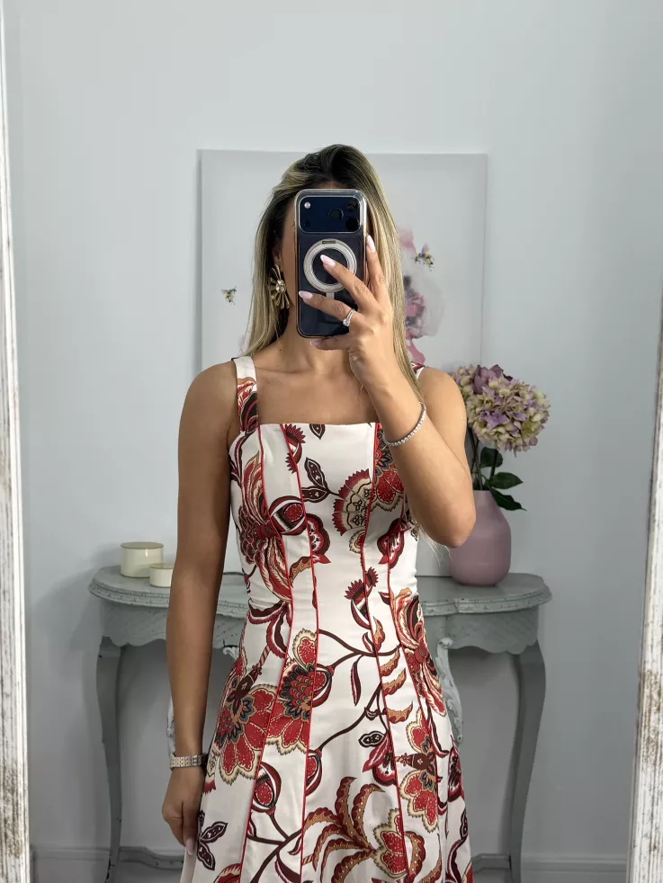 Vestido Gabriela flores rojas