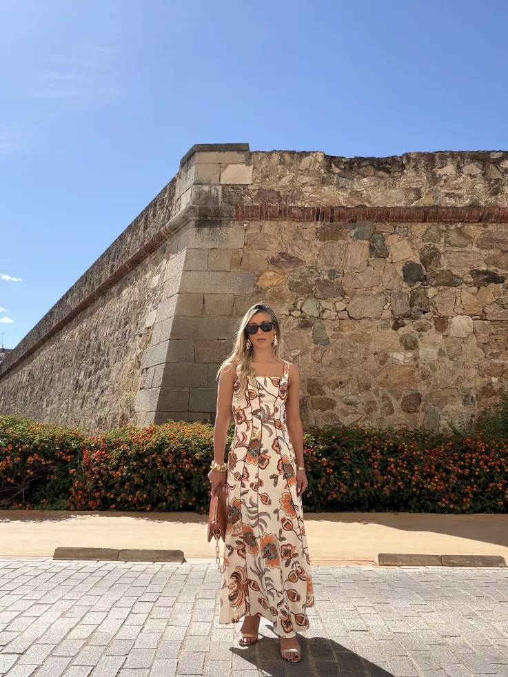 Vestido Gabriela flores naranja