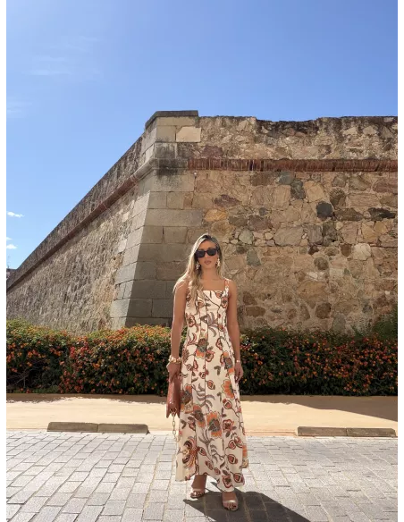 Vestido Gabriela flores naranja