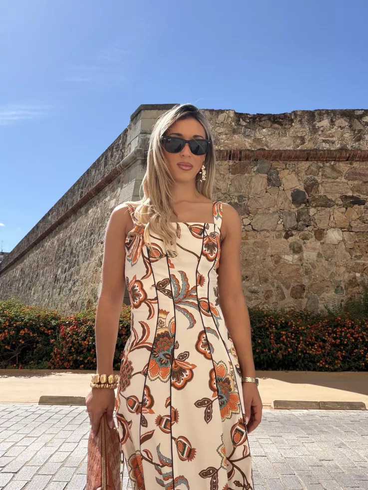 Vestido Gabriela flores naranja