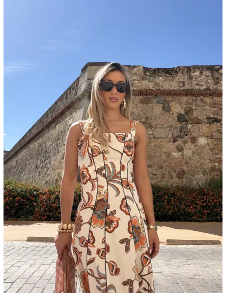 Vestido Gabriela flores naranja