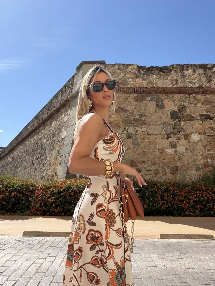 Vestido Gabriela flores naranja