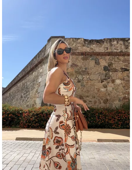Vestido Gabriela flores naranja
