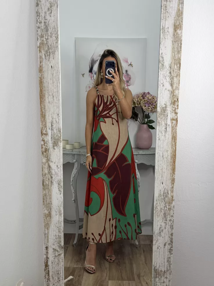 Vestido tiranta cuentas colores