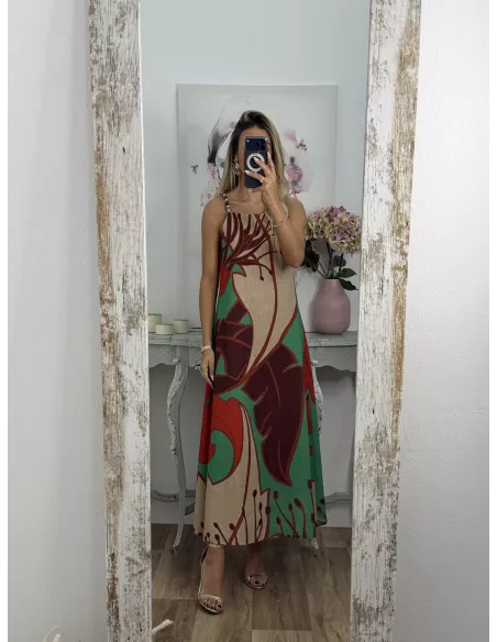 Vestido tiranta cuentas colores