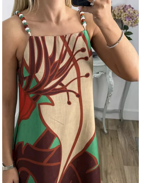 Vestido tiranta cuentas colores