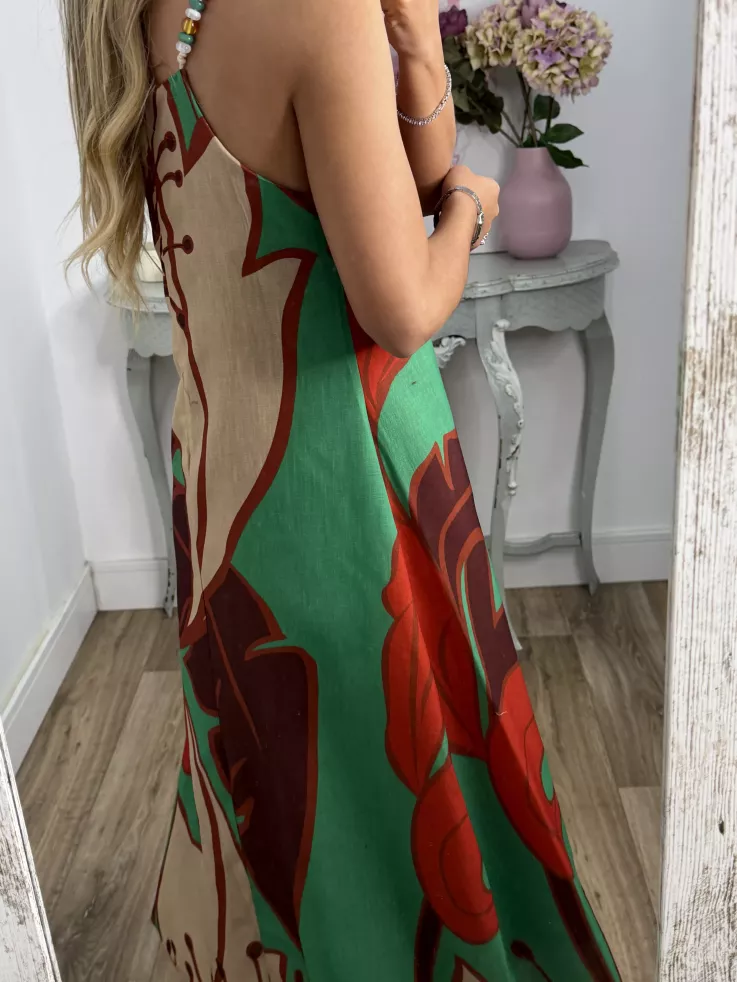 Vestido tiranta cuentas colores