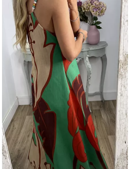 Vestido tiranta cuentas colores