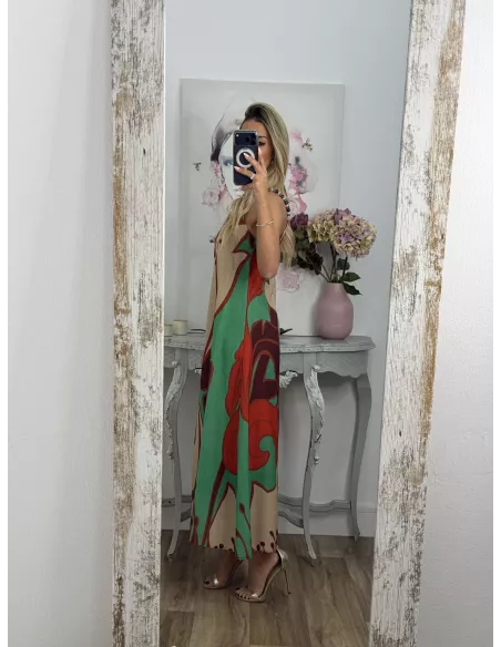 Vestido tiranta cuentas colores