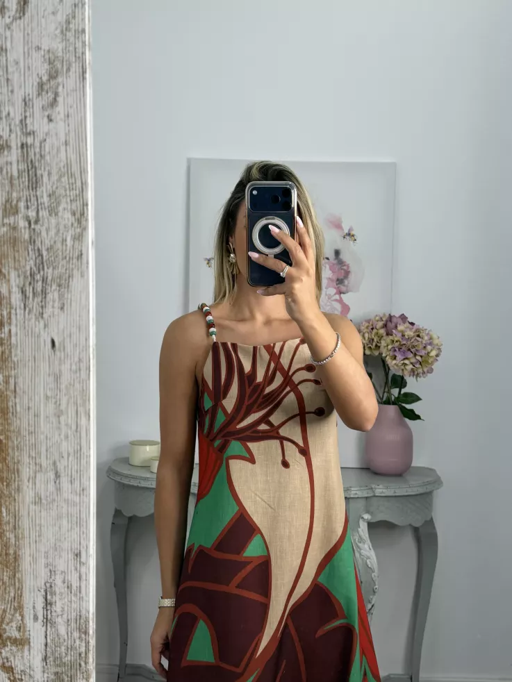 Vestido tiranta cuentas colores