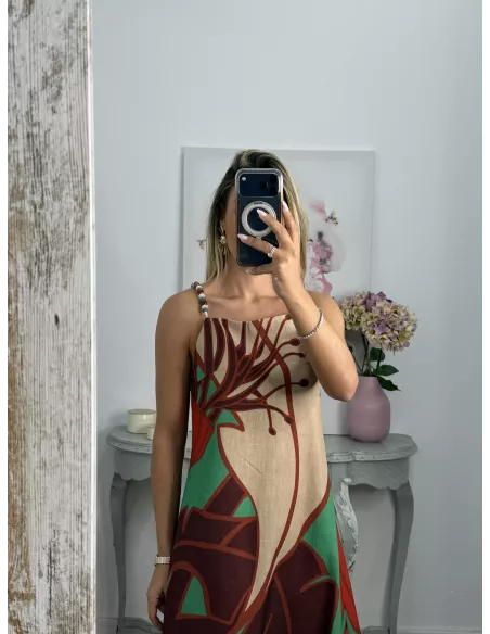 Vestido tiranta cuentas colores