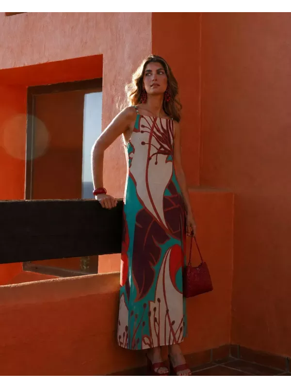 Vestido tiranta cuentas colores