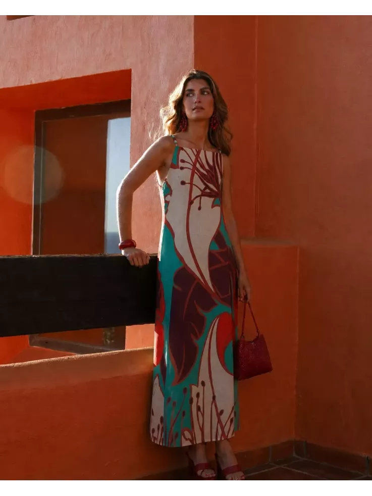Vestido tiranta cuentas colores