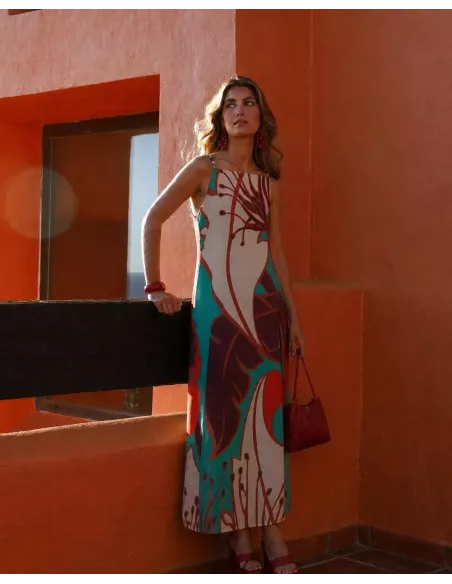 Vestido tiranta cuentas colores