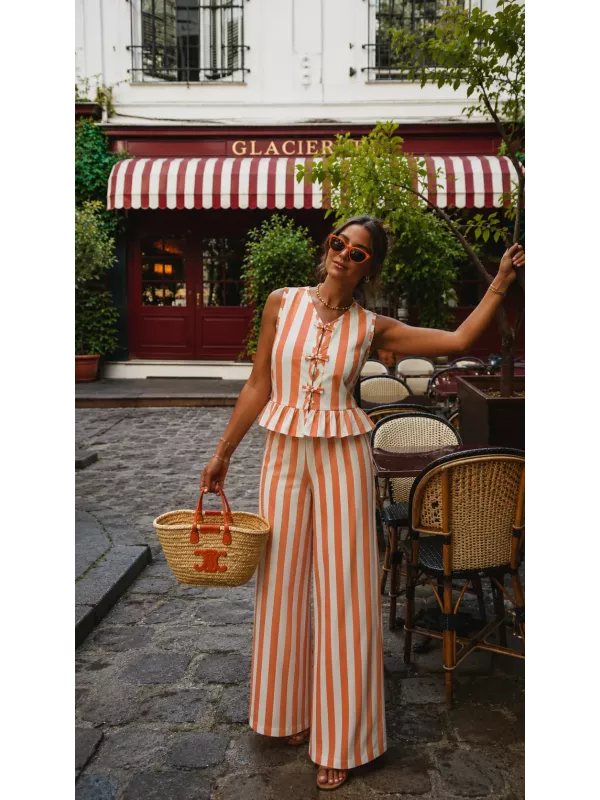 Conjunto Becky de rayas naranja y blanco