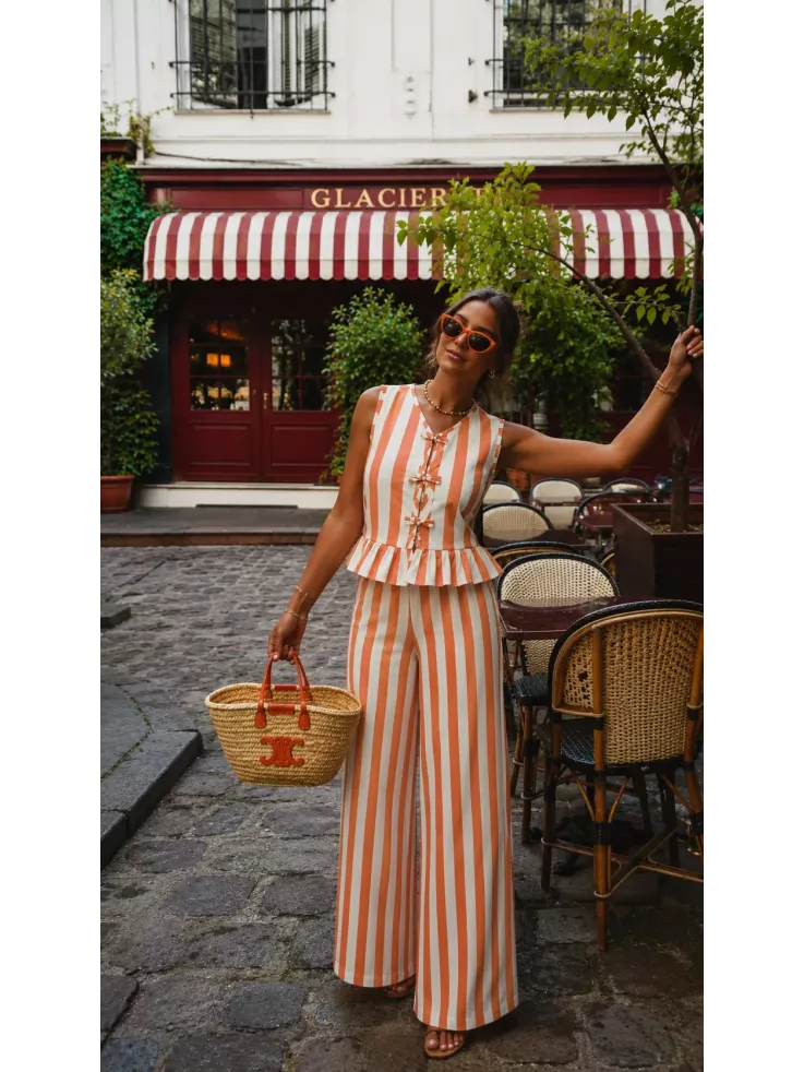 Conjunto Becky de rayas naranja y blanco