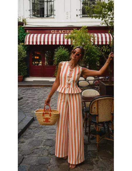 Conjunto Becky de rayas naranja y blanco