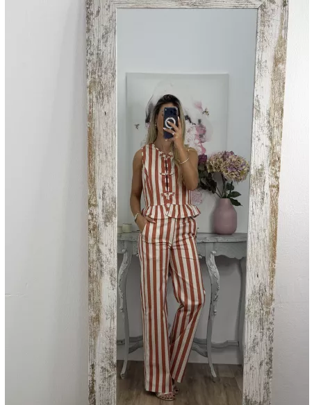 Conjunto Becky de rayas naranja y blanco