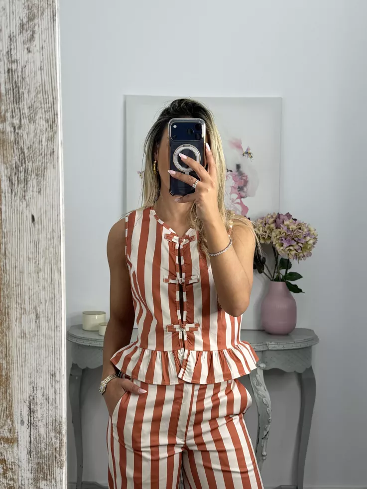 Conjunto Becky de rayas naranja y blanco