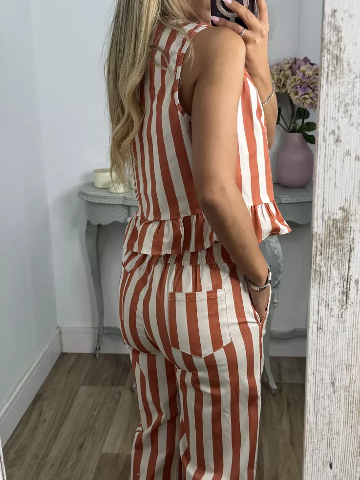Conjunto Becky de rayas naranja y blanco