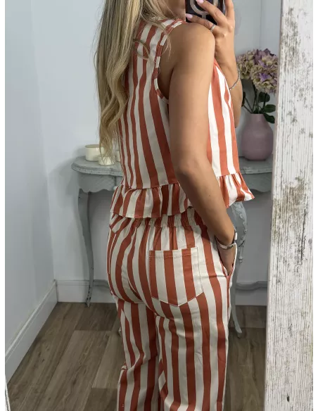 Conjunto Becky de rayas naranja y blanco