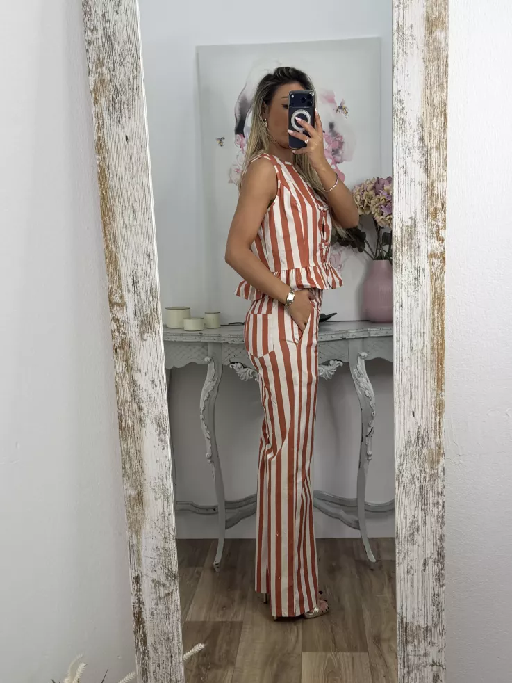 Conjunto Becky de rayas naranja y blanco