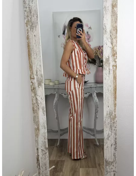 Conjunto Becky de rayas naranja y blanco