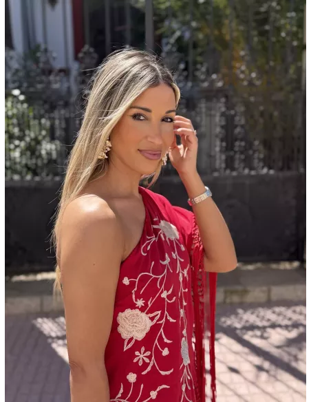 Vestido Mantón bordado rojo