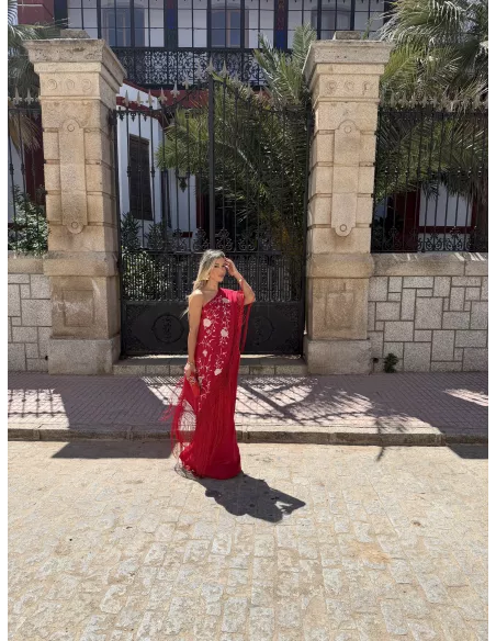Vestido Mantón bordado rojo