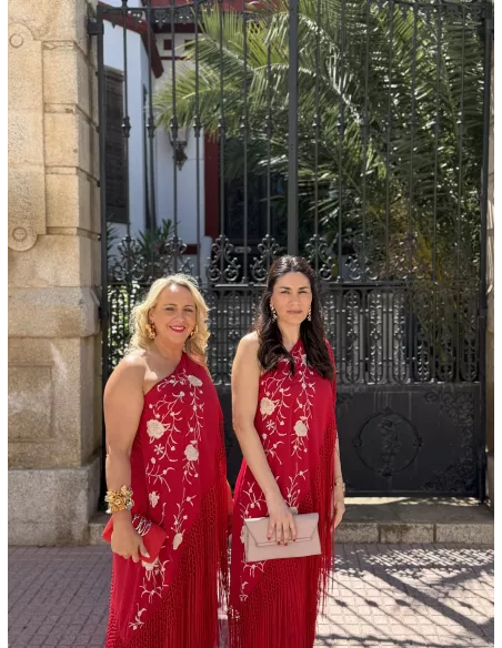 Vestido Mantón bordado rojo