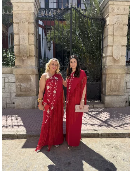 Vestido Mantón bordado rojo