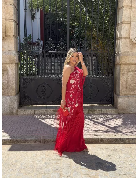 Vestido Mantón bordado rojo