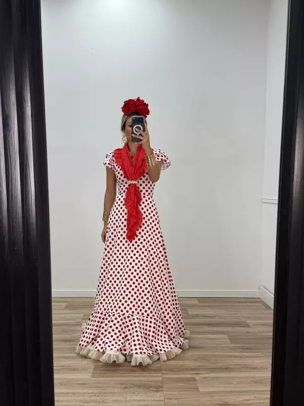 Bata Almería lunares roja y blanca