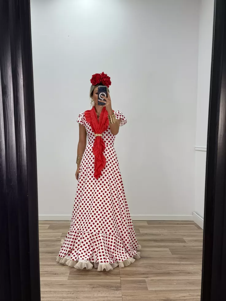 Bata Almería lunares roja y blanca