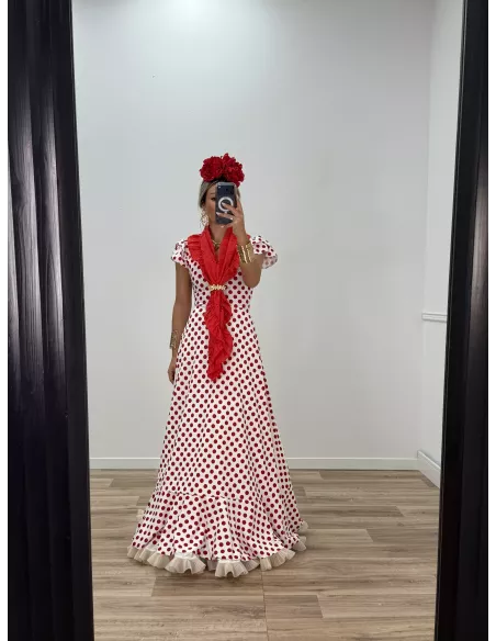 Bata Almería lunares roja y blanca