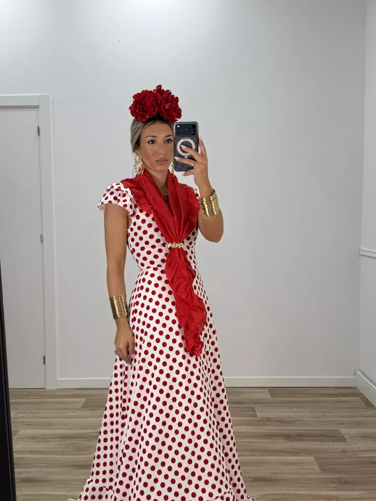 Bata Almería lunares roja y blanca