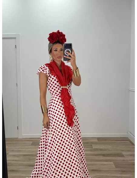 Bata Almería lunares roja y blanca