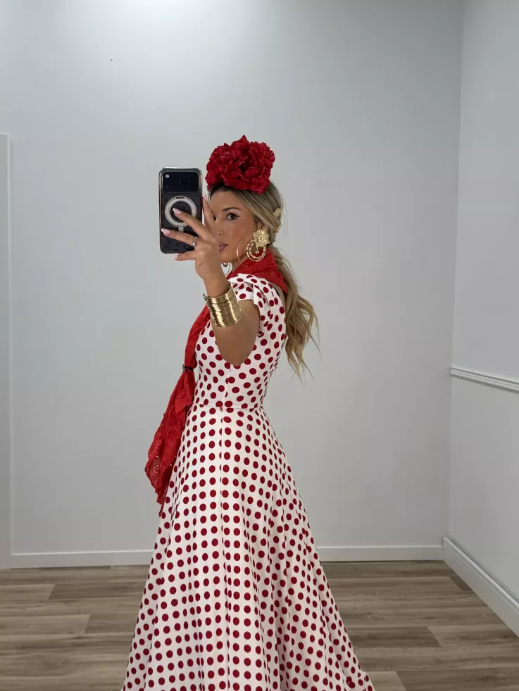 Bata Almería lunares roja y blanca