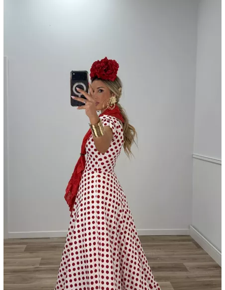 Bata Almería lunares roja y blanca