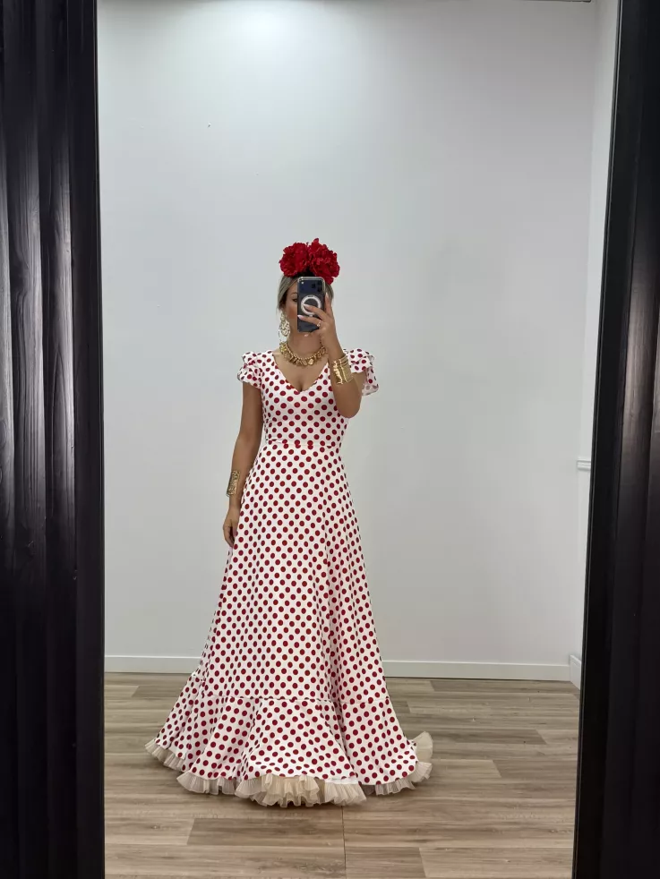 Bata Almería lunares roja y blanca