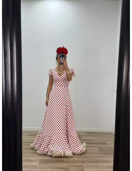 Bata Almería lunares roja y blanca