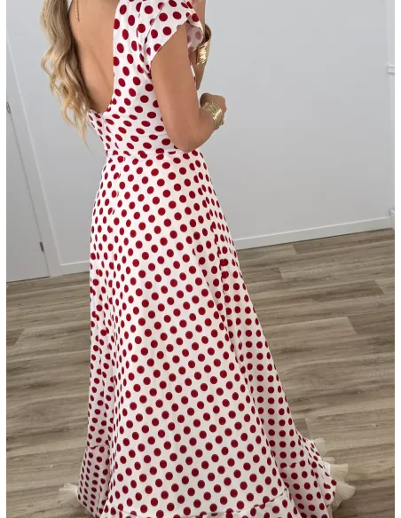 Bata Almería lunares roja y blanca