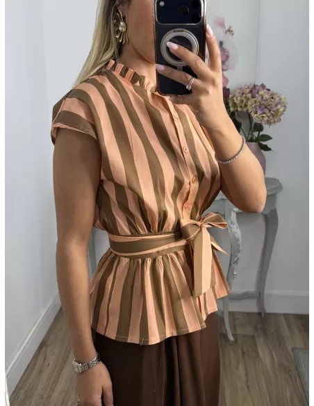 Blusa Ordinari choco y naranja